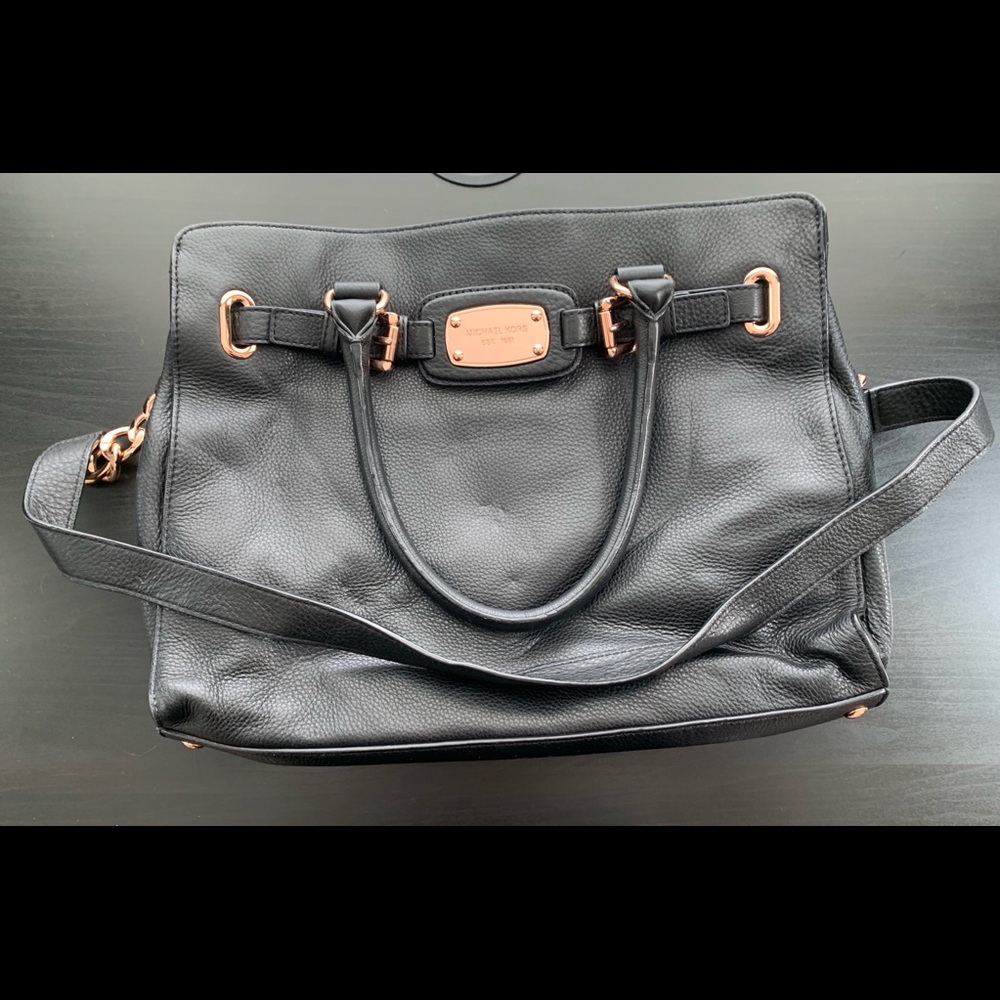 Michael Kors bag- black leather with rose gold